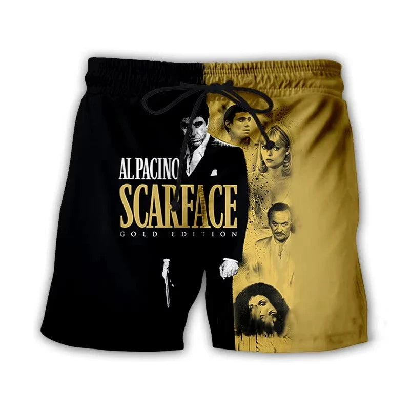 Men’s Scarface 3D Print Swim Shorts - Tony Montana Beach Board Trunks