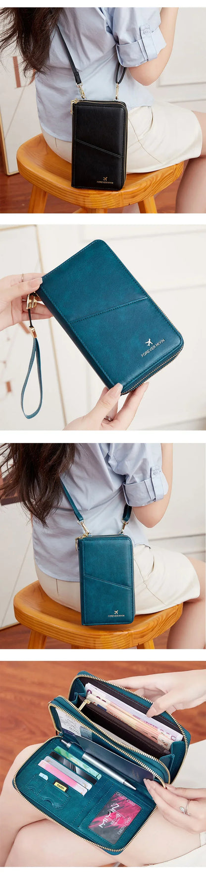 New Travel Passport Wallet – Fashionable Multi-Functional Double Zipper PU Leather Passport Cover with Clip