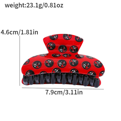 Skull Pattern Hair Claw | Red & Black Multi-Functional Hair Accessory