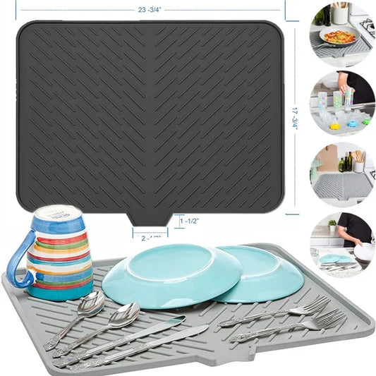 Large Silicone Dish Drying Mat | Hygienic, Non-Slip, Heat Resistant Pad Preventing Water Build-Up