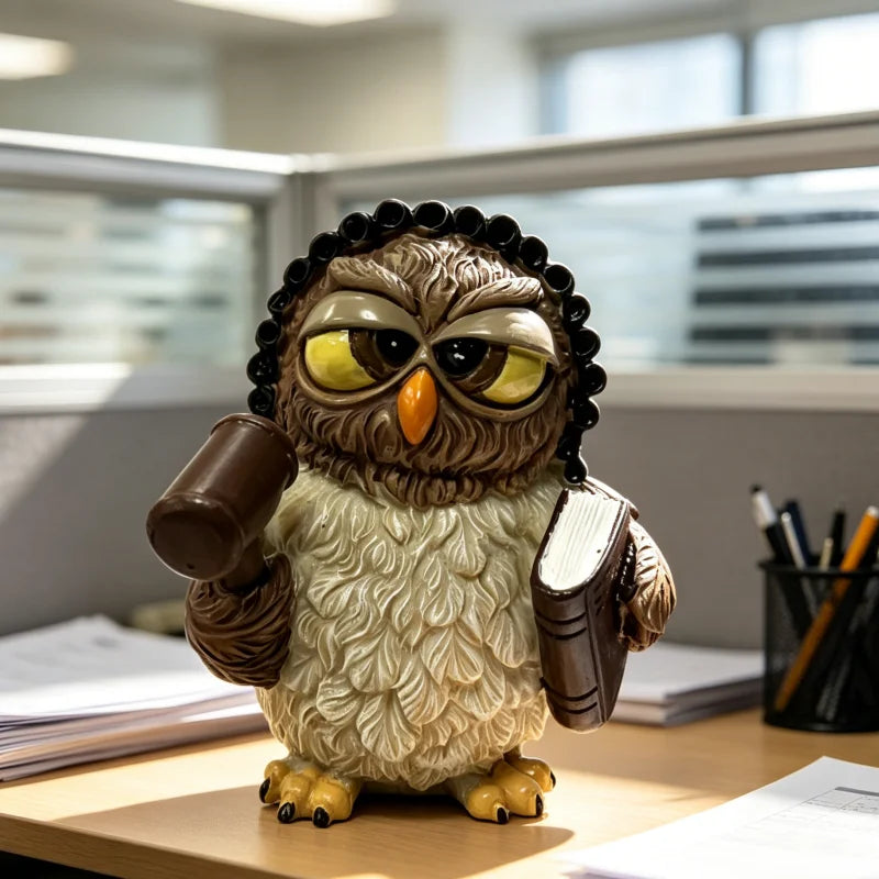 Judge Owl Resin Figurine - Brown & White Lawyer Owl Statue for Home & Office Decor