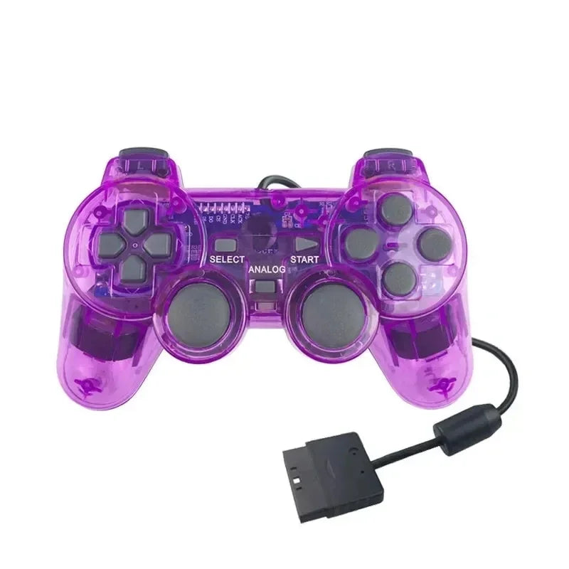 Transparent Wired Controller for PS2 – Dual Vibration Gamepad Joystick for PlayStation 2 Console