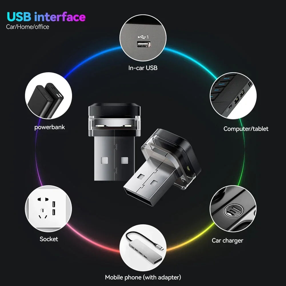 Universal USB Car Interior LED Ambient Light - Colorful Atmosphere Lamp & Decorative Reading Light Accessories