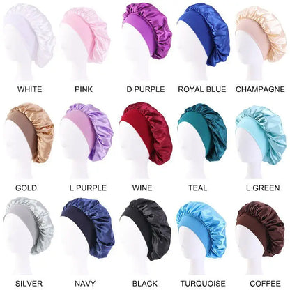 Ultimate Comfort: New Women's Satin Solid Wide-Brimmed Sleeping Hat - Unisex Elastic Band Cap for Hair Care - Bonnet de Nuit