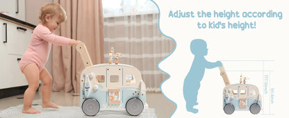 Robotime Robud Wooden Baby Walker – Push-Along Activity Walker with Wheels, Multifunctional Toddler Toy Gift for Boys & Girls