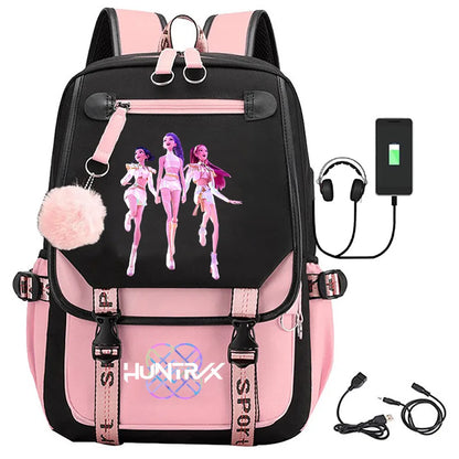 KPop Demon Hunters Print Backpack — Large Capacity School Bag for Rumi, Mira & Zoey Fans, Casual Canvas Travel & Bookbag