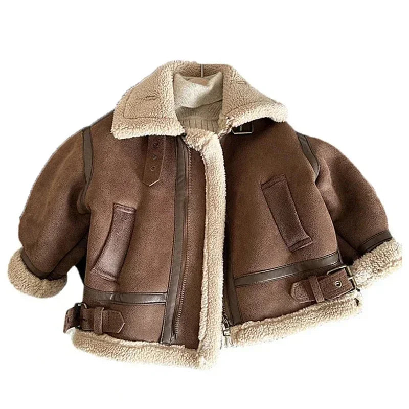 Kids Velvet Winter Jacket 2023 – Warm Fleece Zipper Coat for Boys & Girls, Korean Style Suede Outerwear