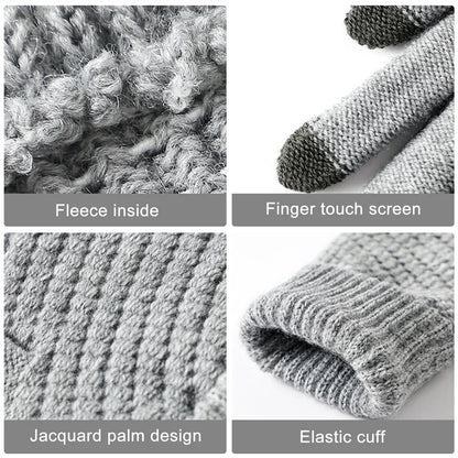 Warm Winter Touch Screen Gloves – Stretch Knit Mittens for Men and Women – Wool Full Finger Outdoor Cycling and Driving Gloves