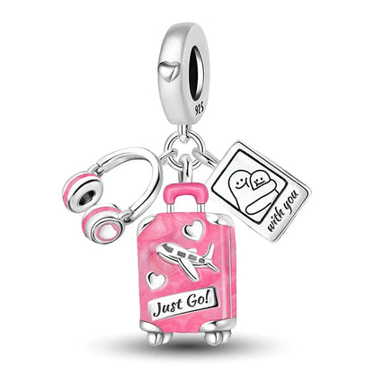 925 Sterling Silver Pink Heart Charm - Zircon Love Pendant Bead for DIY Bracelets, Bangles & Women’s Jewelry