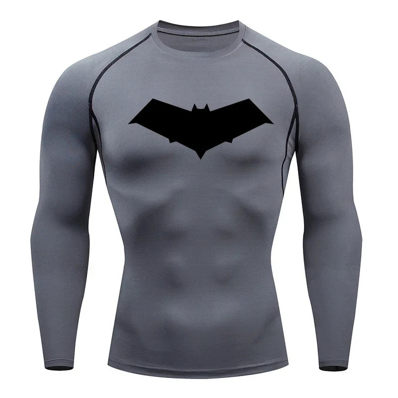 Men’s Summer Casual Compression T-Shirt — Quick-Dry Bat Print Fitness, Gym, MMA Rashguard Workout Tee