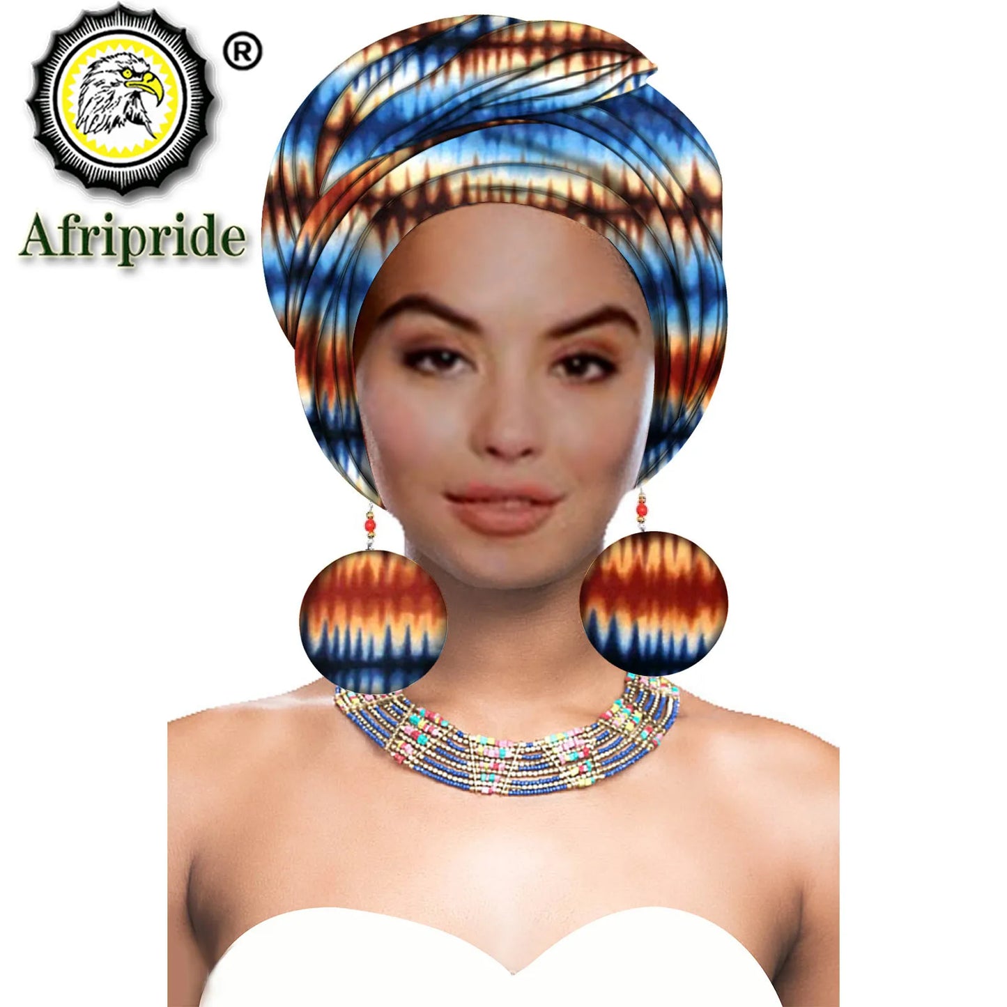 African Turban Headwrap - Nigerian Ankara Headscarf with Matching Earrings
