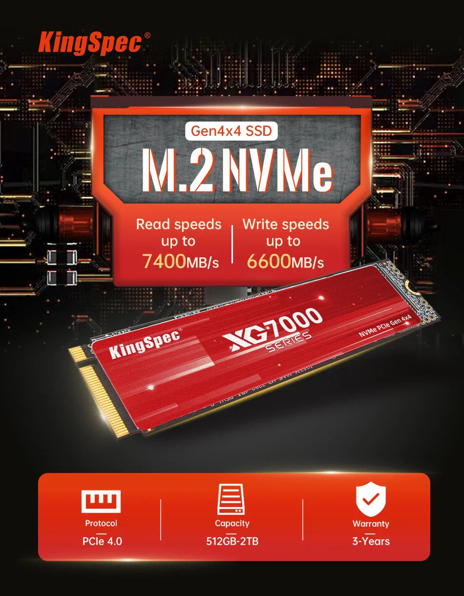 KingSpec M.2 PCIe 4.0 NVMe SSD – 512GB, 1TB, 2TB, 4TB Solid State Drive for Laptop, Desktop, PS5