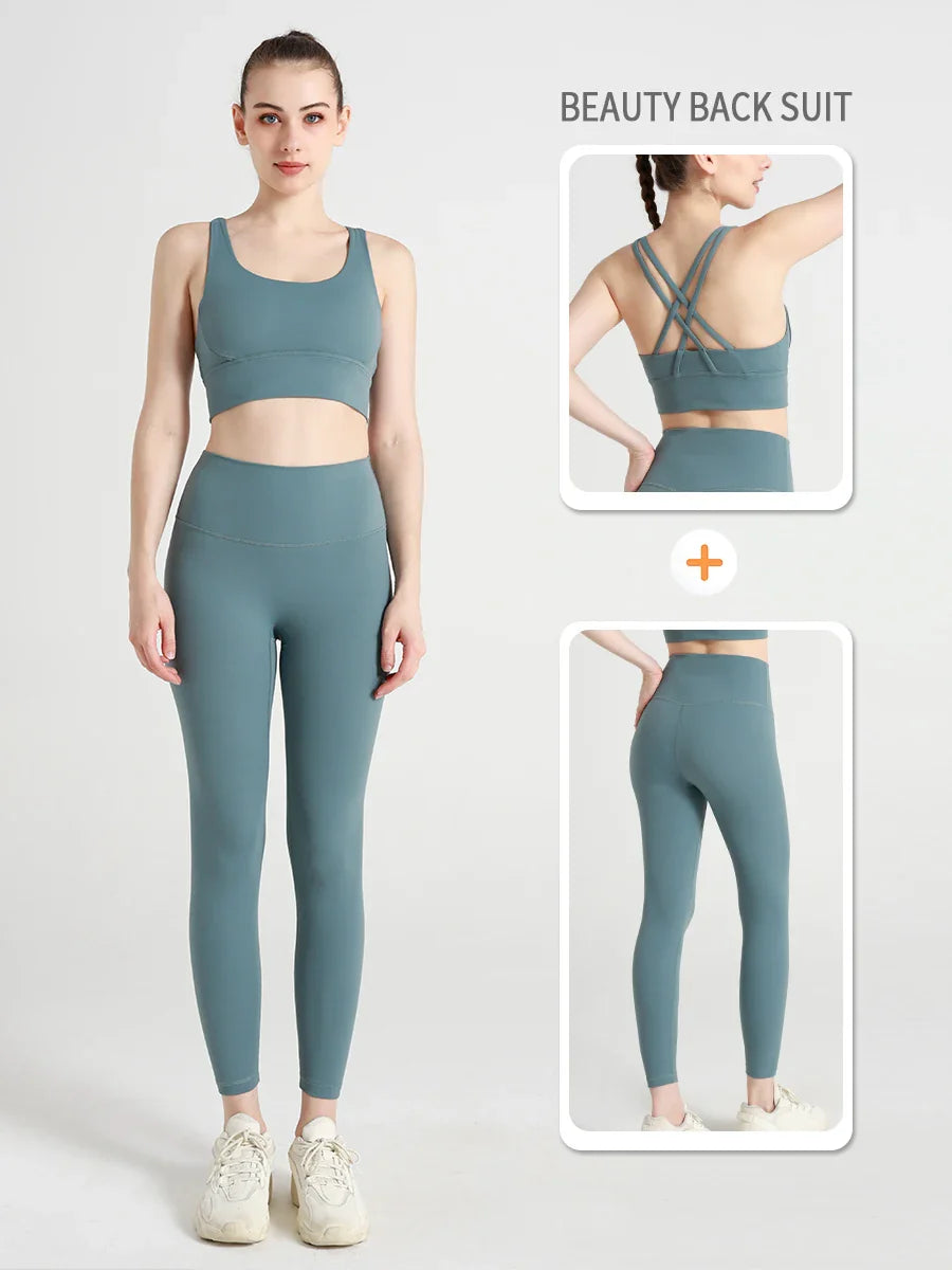 2-Piece Women’s Yoga Tracksuit – Pilates Fitness Set with Push-Up Sports Bra & Leggings for Gym Workout