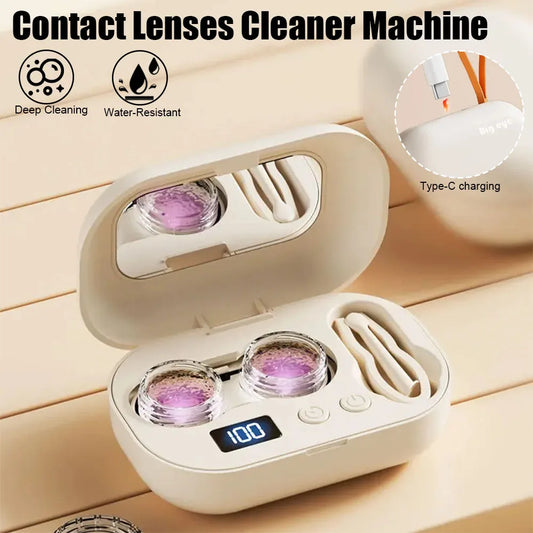 Rechargeable Portable Ultrasonic Contact Lens Cleaner Machine – Fits Soft, Colored, RGP & OK Lenses for Deep Cleaning & Eye Care