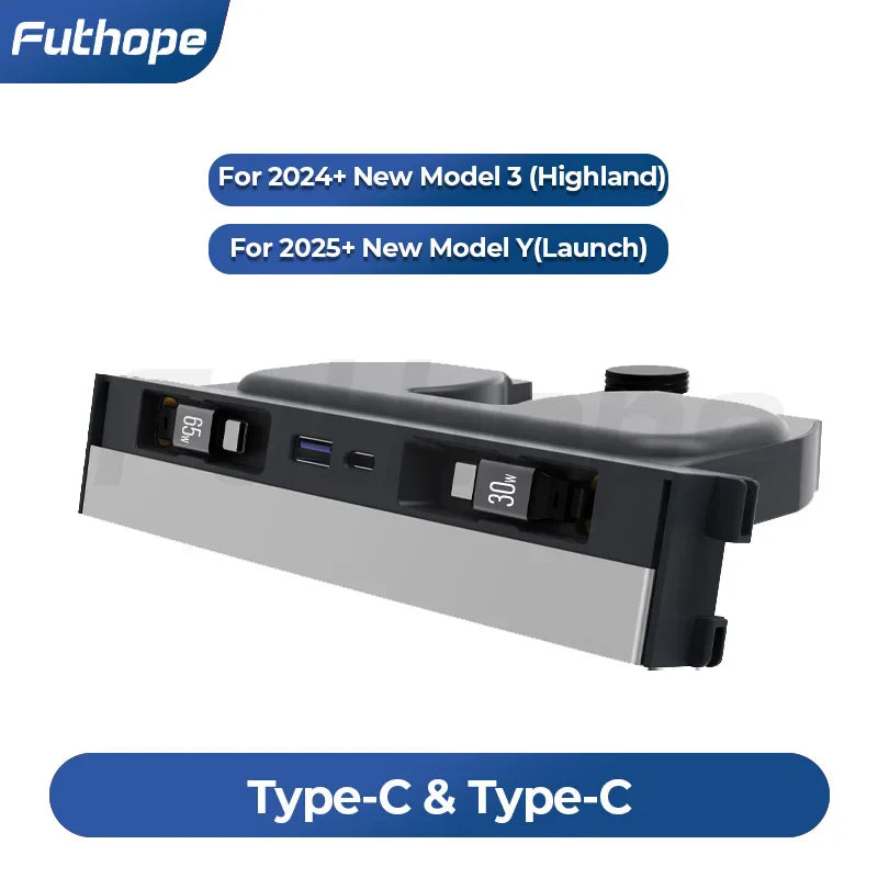 Futhope Docking Station with Telescopic Rope – Tesla Model 3/Y Highland Hub & Central Control Splitter for Laptop Support