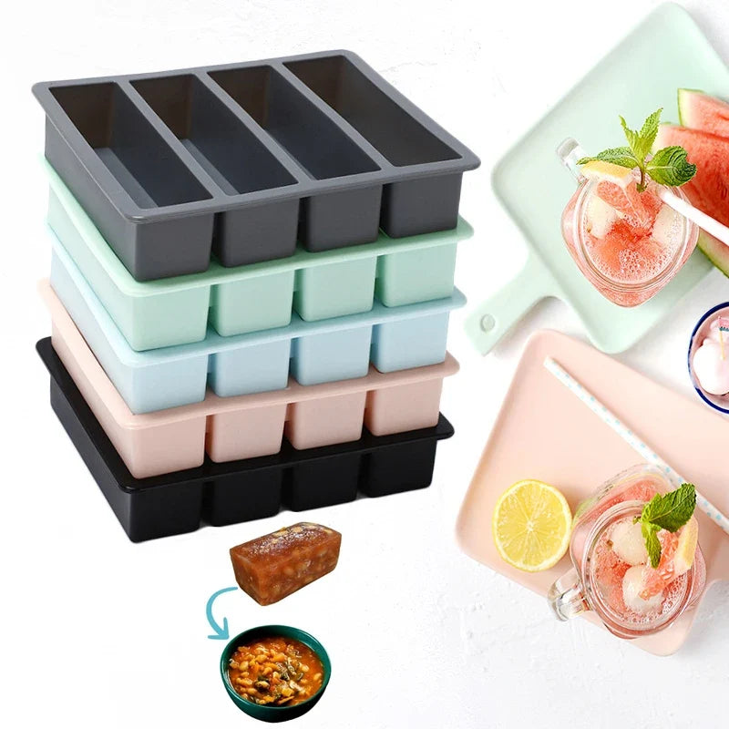 Extra Large Silicone Freezer Tray with Lid – Giant 4-Cube Food Storage Mold for Soup, Sauce & Meal Prep Ice Cubes Kitchen Container