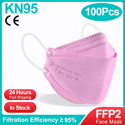 10-100PCS FFP2 Face Masks — CE Approved Disposable KN95 KF94 Black Fish Style Protective Masks