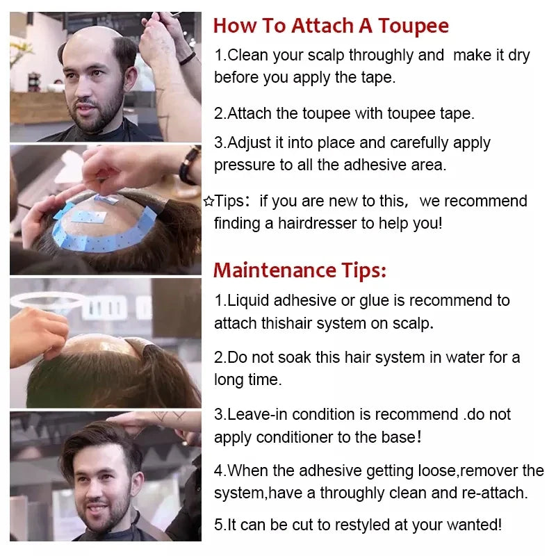 0.08mm Full Skin PU Toupee for Men – V Loop Human Hair Wig in Brown (#22) & Black (#1B) – Hair Replacement Unit