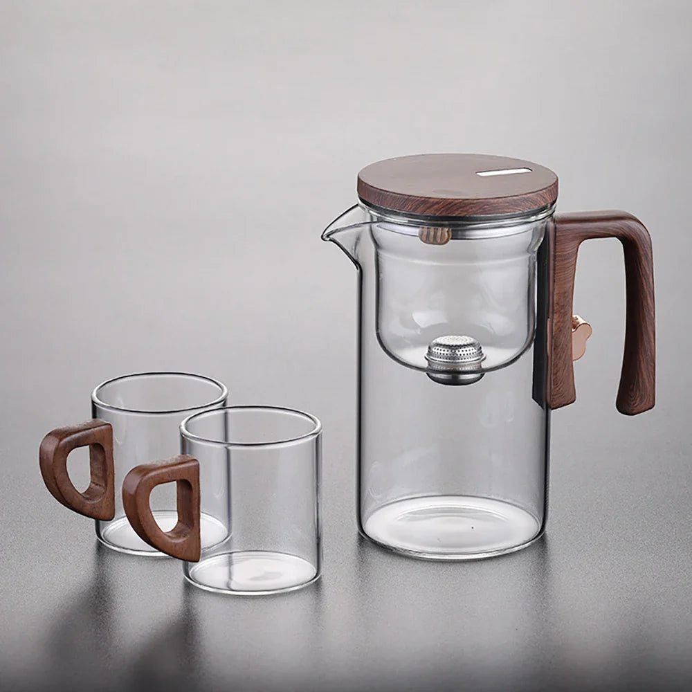 Glass Tea Pot Kettle with Magnetic Infuser - 520ML/720ML Tea Filtration Cup Set with One-Click Switch