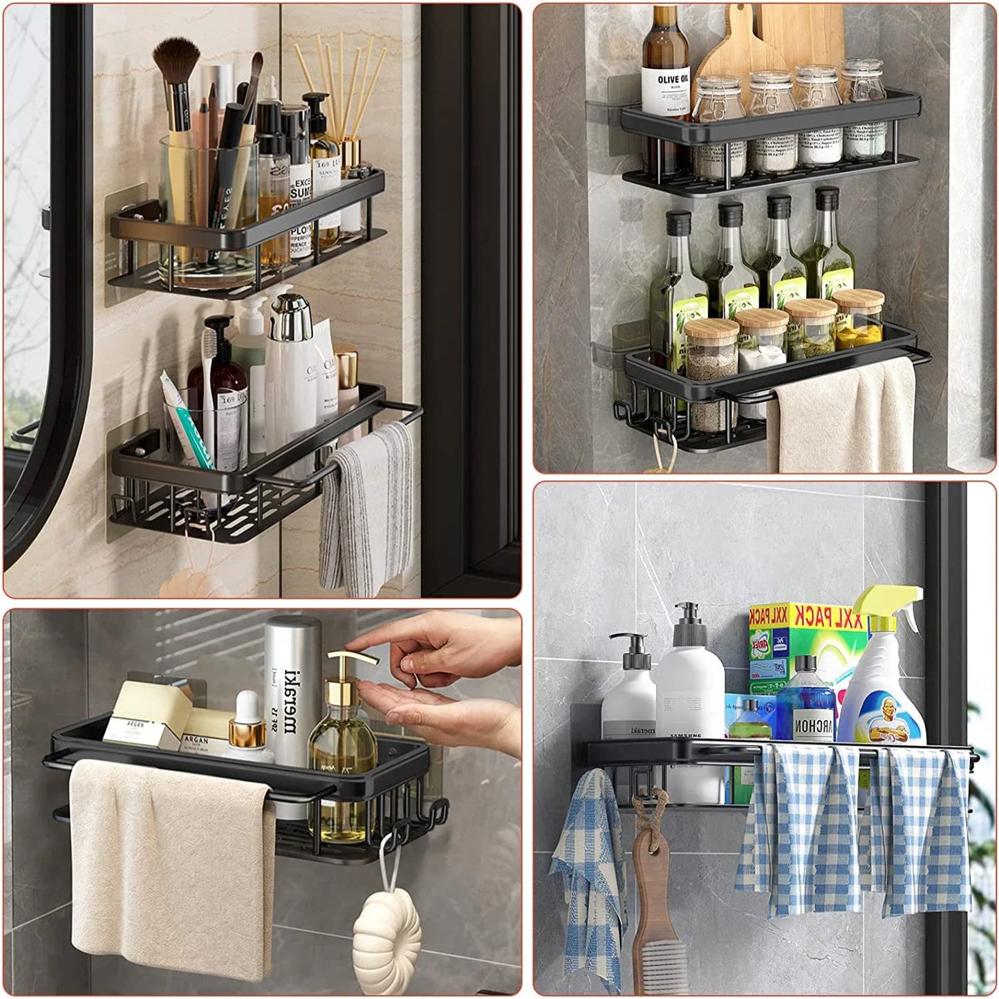 Aluminum Alloy Bathroom Shelf - No Drill Kitchen Storage Organizer, Shampoo Rack, Shower Shelf, Easy Install Bathroom Accessories