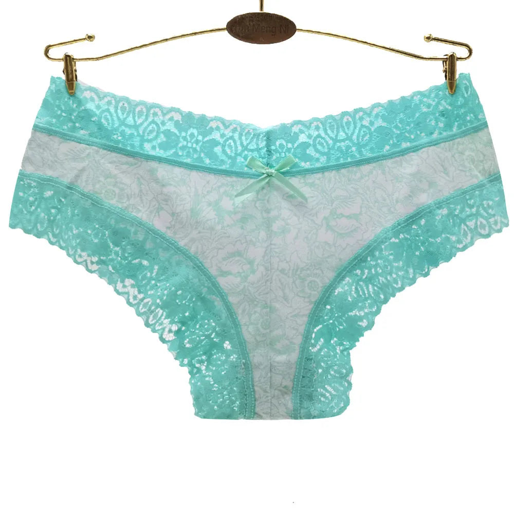 Sexy Lace Women's Cotton Panties, Bow Briefs Bikini Underwear, 5-Piece Set for Ladies & Girls