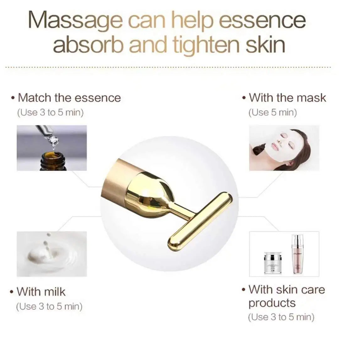 24K Gold Facial Slimming Beauty Bar – Pulse Vibrating Roller for Skin Lifting, Firming & Wrinkle Tightening
