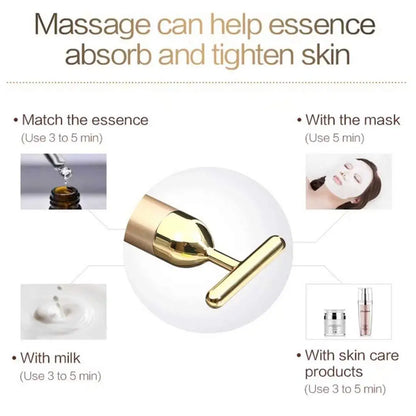 24K Gold Facial Slimming Beauty Bar – Pulse Vibrating Roller for Skin Lifting, Firming & Wrinkle Tightening