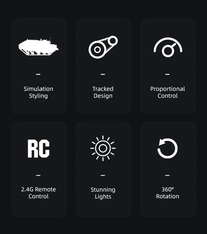 JJRC C8812 LED Tracked Tank RC Car — Full-Scale Simulation Model, Drift Remote Control Off-Road Vehicle Toy for Boys Gift