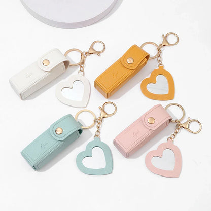 Portable Leather Lipstick Bag – Makeup Pouch with Mirror, Lip Balm Holder & Keychain Cover