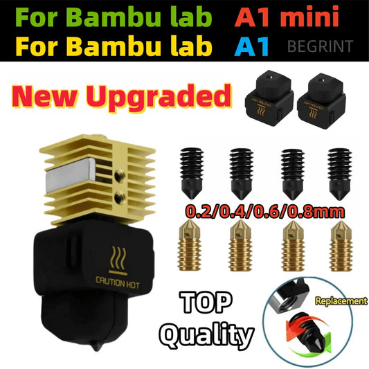 Bambu Lab A1 Mini Hotend Kit – Replaceable Nozzle 0.2, 0.4, 0.6, 0.8MM for A1/A1 Mini 3D Printer Assembly