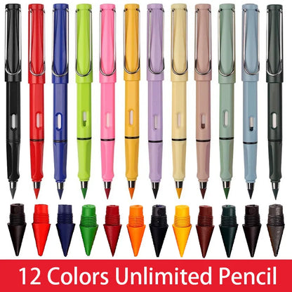 12-Color Everlasting Pencil Set with Eraser - Unlimited Writing & Erasing Pens for Kids, School & Art Supplies