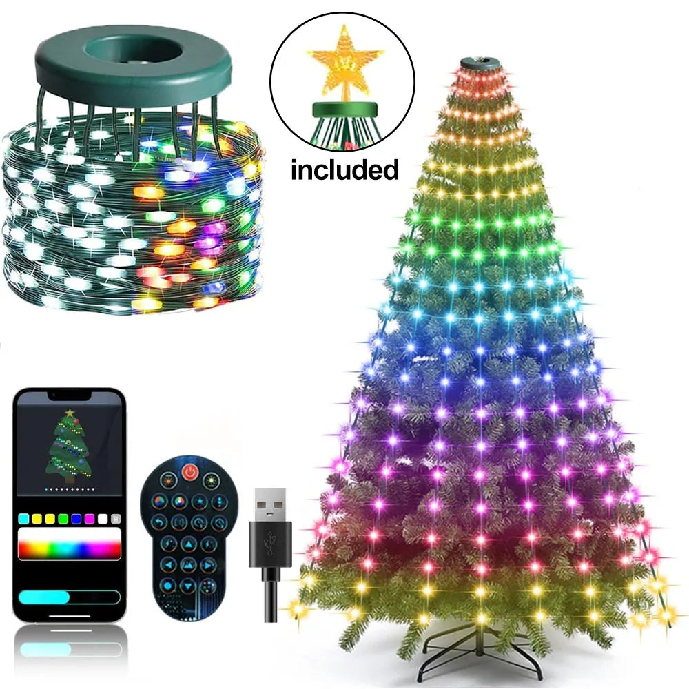 Christmas Tree Lights - 400LED RGBIC Smart Fairy String Lights with Star Topper for Indoor & Outdoor Decor