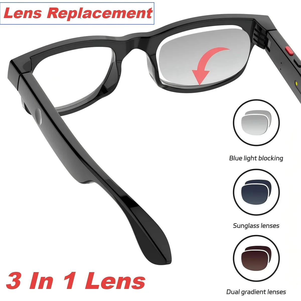 500W AI Smart Camera Sunglasses 3-in-1 Lens HD1080P ChatGPT Voice Control WiFi Bluetooth Intelligent Glasses