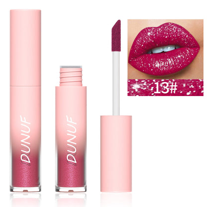 18-Color Sexy Red Diamond Glitter Lip Gloss – Metallic, Waterproof, Long-Lasting Matte Shimmer Liquid Lipstick for Women