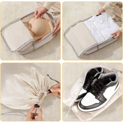 6-Piece Compressible Waterproof Nylon Packing Cubes Set – Portable Travel Storage Bags with Handbag Luggage Organizer