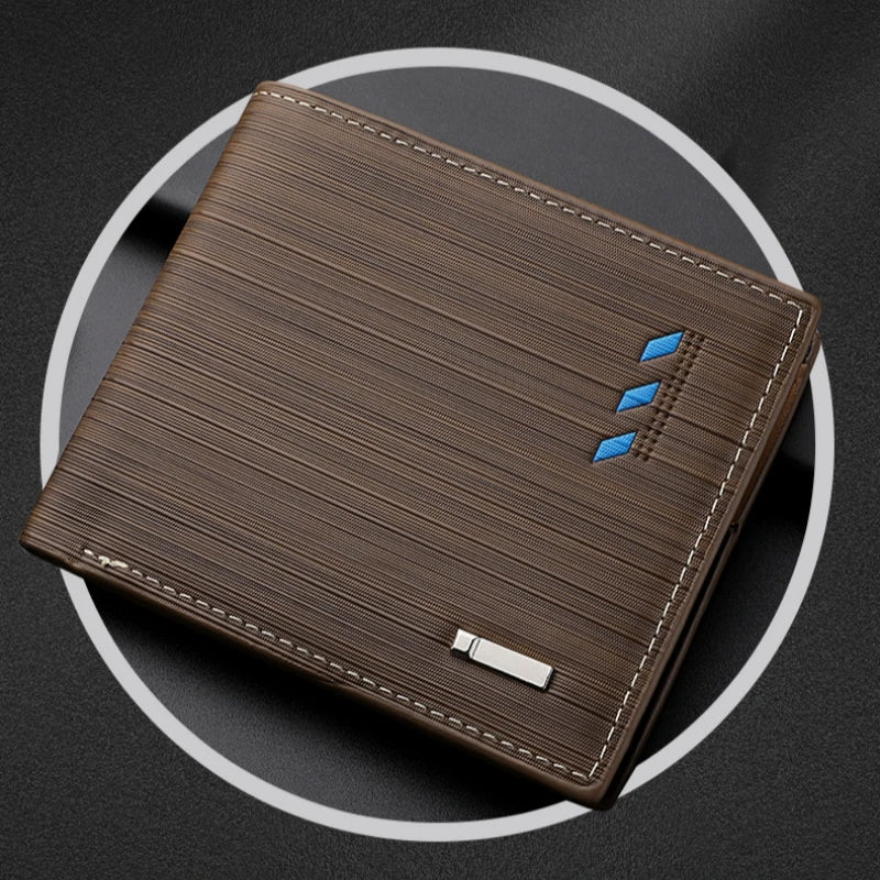 Men's Stripe Wallet - High-Quality Leather Multi-Function ID and Credit Card Holder with Two-Fold Money Clip and Coin Purse