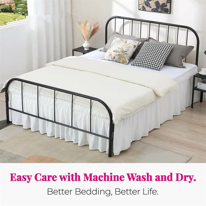 Soft Cozy White Ruffle Bed Skirt with Split Corners – Elastic Wrap-Around Bed Skirting, Easy Install 15-Inch Drop Bedding Decor