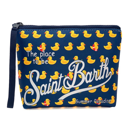 S-SAINT BARTH Pink Neoprene Clutch Bag – Trendy Vertical Zip Pouch Makeup & Toiletry Purse for Women