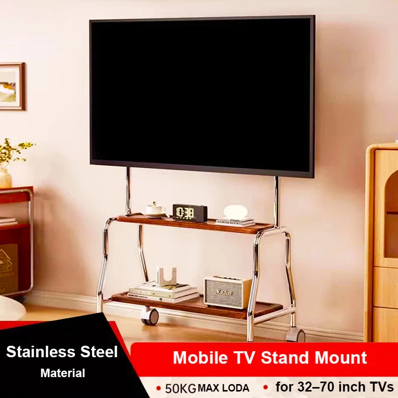 Rolling TV Stand on Wheels – Mobile Cart for 32–75in LCD & LED Flat/Curved TVs, Holds 110lbs, VESA 600x400mm