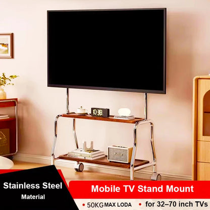 Rolling TV Stand on Wheels – Mobile Cart for 32–75in LCD & LED Flat/Curved TVs, Holds 110lbs, VESA 600x400mm