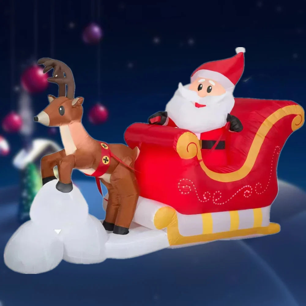 2.1M Inflatable Christmas Decoration – Santa Claus Riding Sled with Reindeer for Indoor & Outdoor Garden and Party Decor