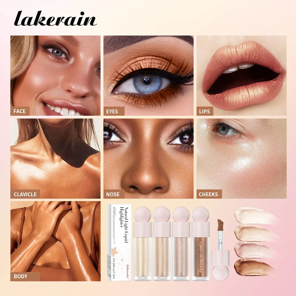 4-Color Liquid Face Highlighter — Bronzer & Contour Shimmer Makeup