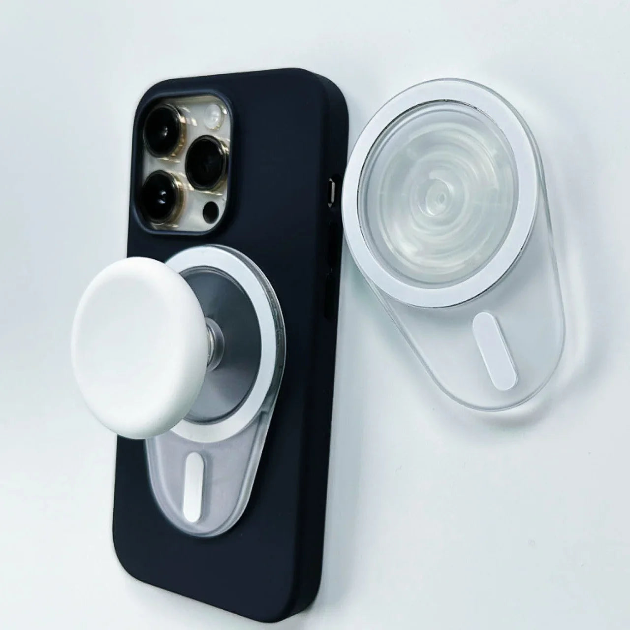Oval Magnetic Silicone Phone Grip Holder: Finger Stand for iPhone 15, 14, 13, 12 - Foldable P-Socket Posket Grip Tok