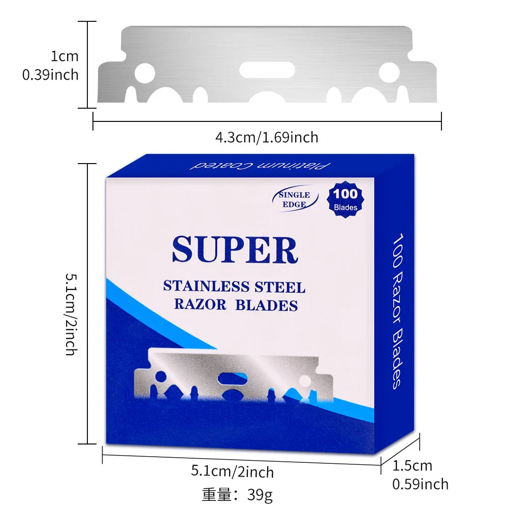 100pcs Stainless Steel Safety Razor Blades — Replacement Shaving Blades for Men’s Razors & Barber Tools