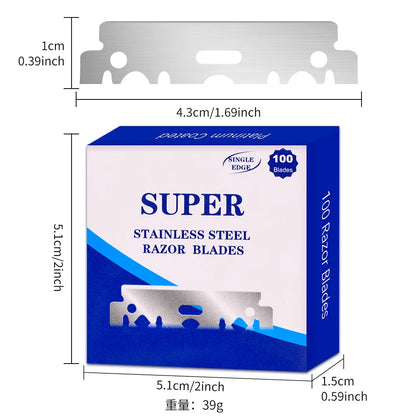 100pcs Stainless Steel Safety Razor Blades — Replacement Shaving Blades for Men’s Razors & Barber Tools