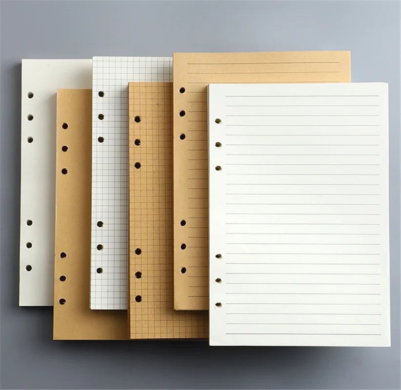 45 Sheets A5 A6 A7 Loose Leaf Notebook Refill – Spiral Binder Pages, Lined, Blank & Grid Craft Paper Stationery