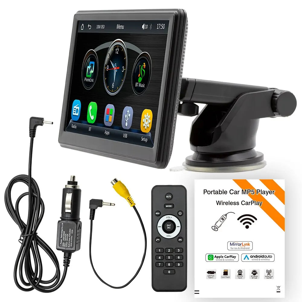 Universal 7-Inch Car Radio Multimedia Player – Wireless CarPlay & Android Auto Touchscreen with Sun Visor B500