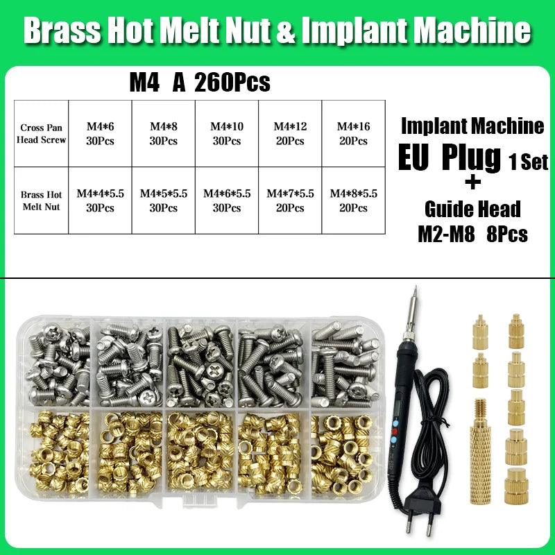 M2 M3 M4 Brass Insert Nuts for Bolt & Screw Implantation – Hot Melt Knurled Thread & Soldering Iron Tip for 3D Printer