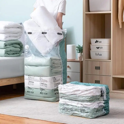 No-Pump Vacuum Storage Bags – Large Plastic Compression Bags for Clothes, Blankets & Travel Accessories