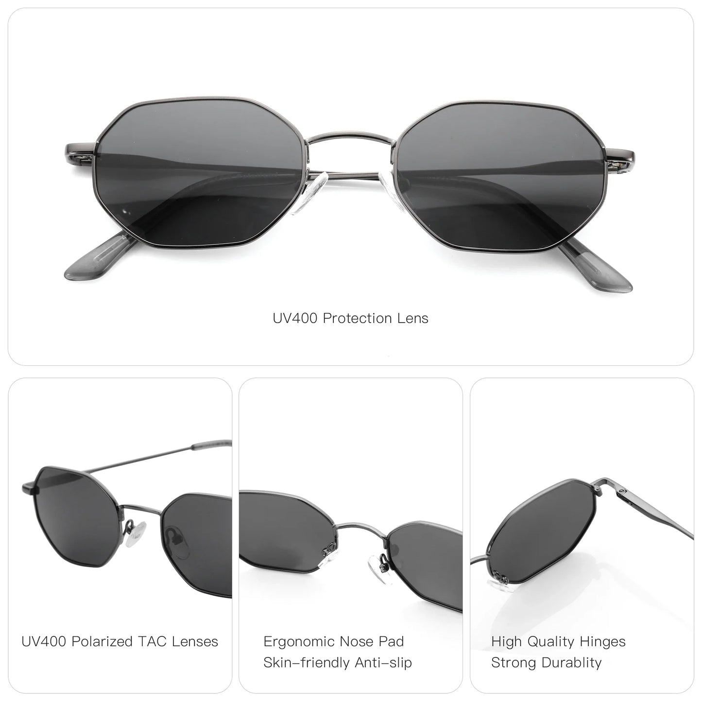 ZENOTTIC Retro Small Polygon Polarized Sunglasses — Metal UV400 Anti-Glare Shades for Men & Women, Driving & Outdoor Eyewear